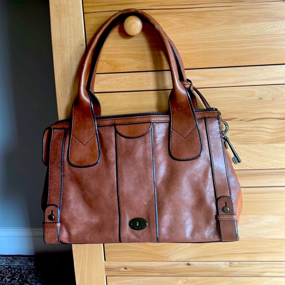 Brown all leather fossil bag